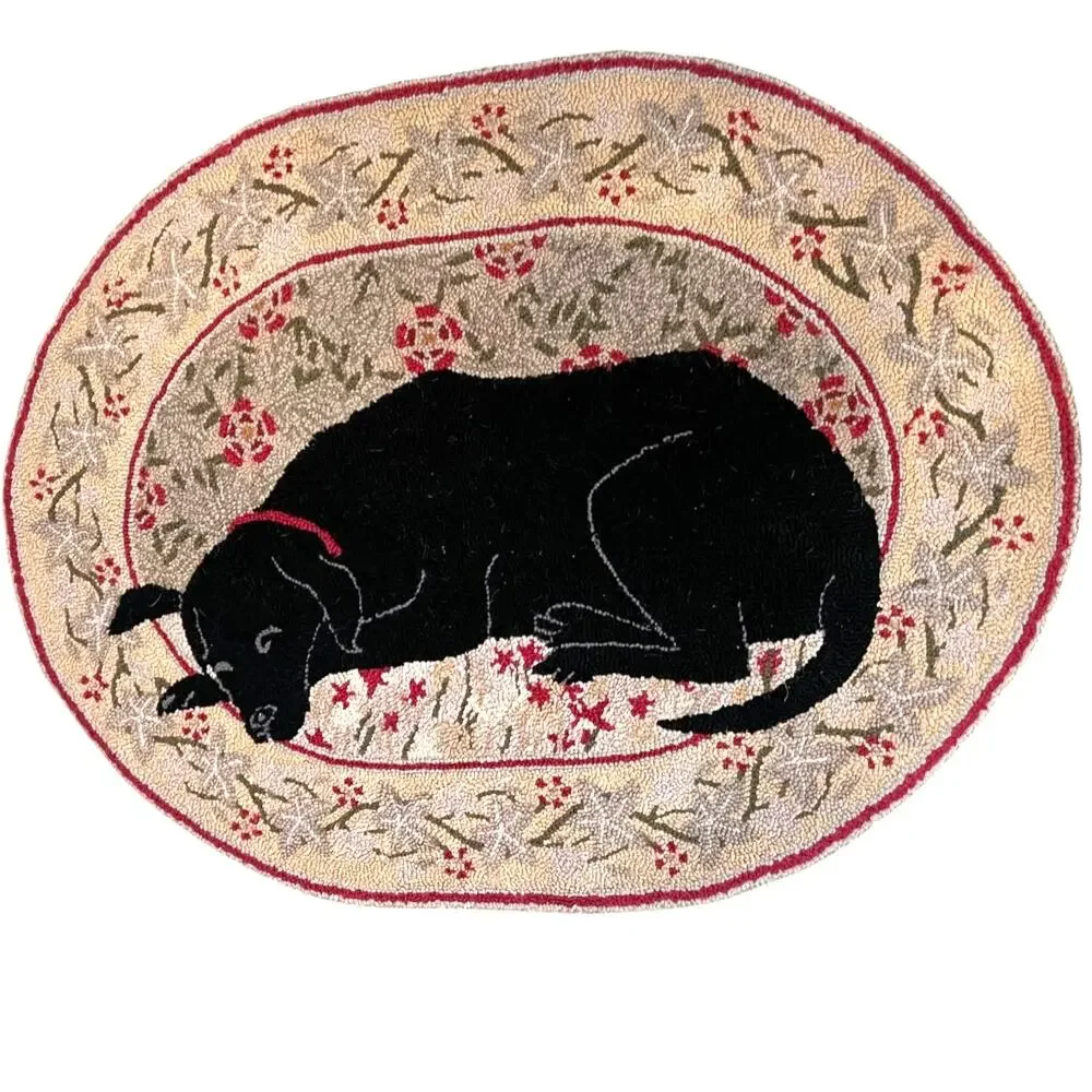 Orvis oval rug 2X4 hooked rug dog Labrador Retriever accent mat vintage wool